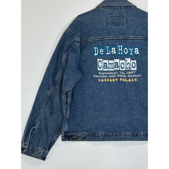 VTG 1997 Denim Jacket Oscar Dela Hoya Hector Macho Camacho Caesars Palace Boxing - Picture 13 of 16